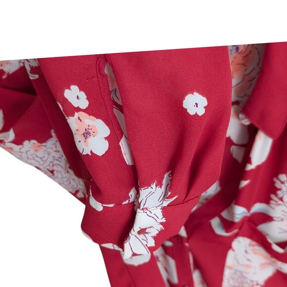 Candies Red Floral Button Up Collard Blouse With Rolled Sleeves XL - Picture 7 of 9